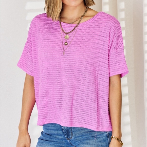 Zenana Outfitters Tops - NEW Zenana PLUS + REG Size Mauve Oversized Woven Waffle Knit Short Sleeve Tee